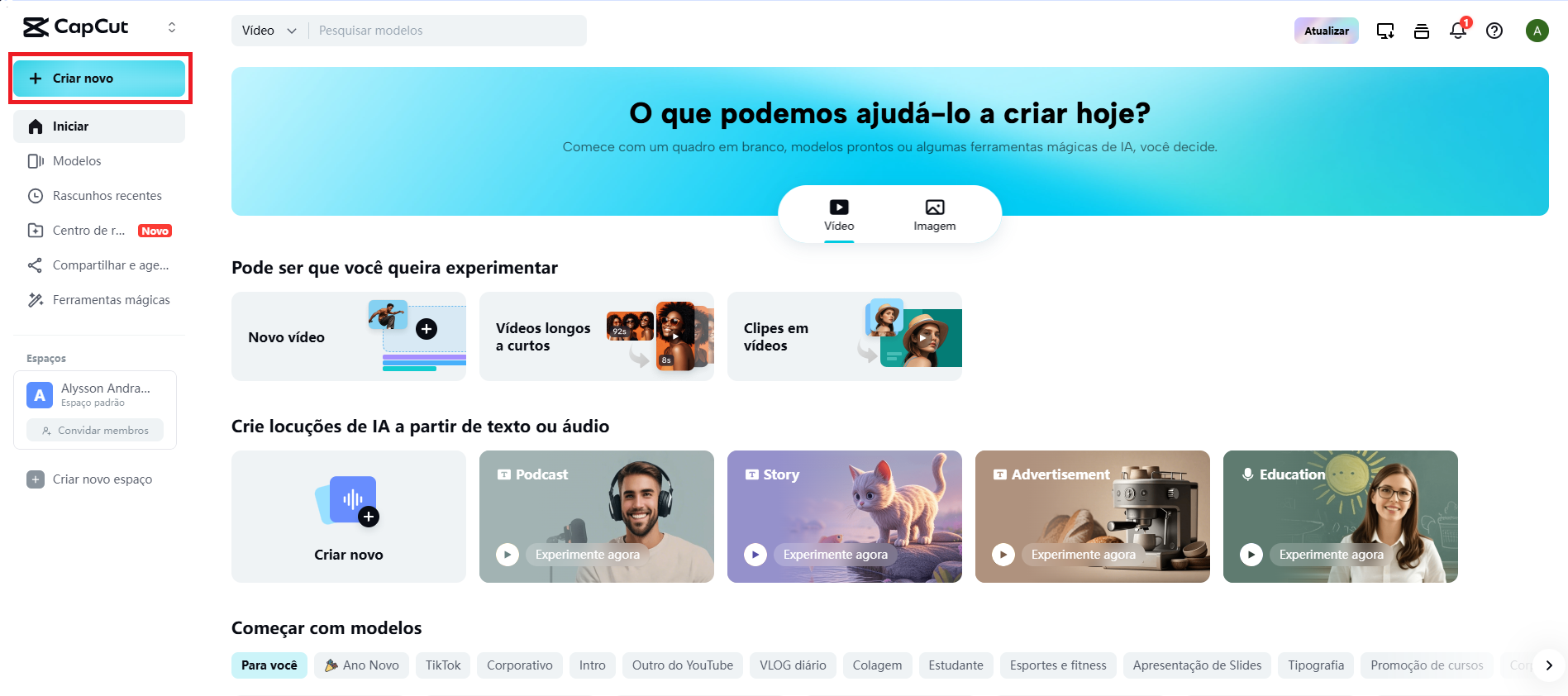 CapCut Home Page