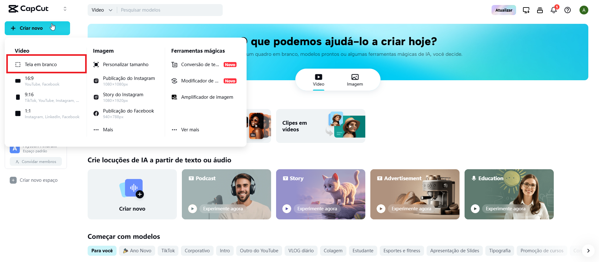 CapCut Home Page